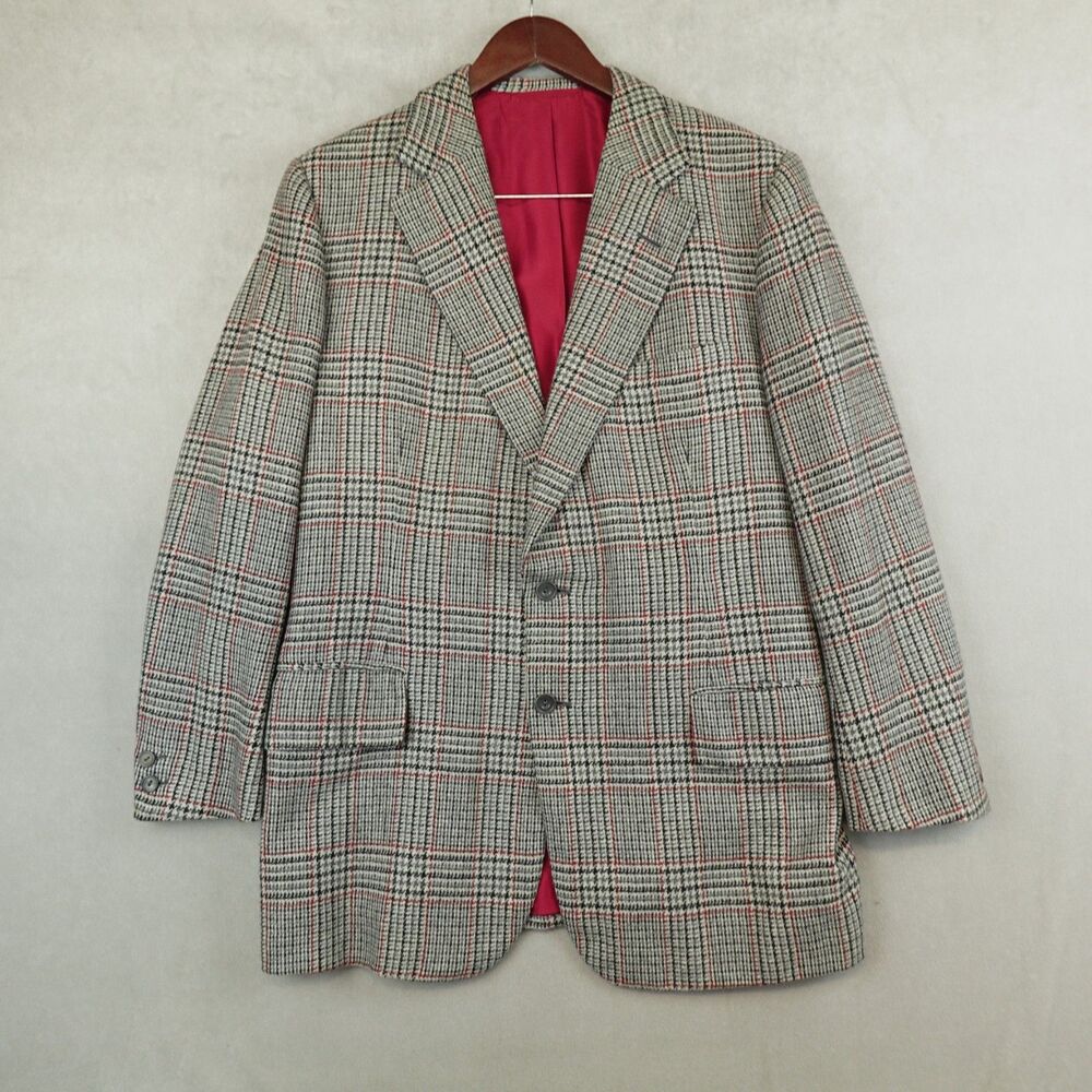 Sullivan Woolley Savile Row Sz 40R Prince Of Wales Plaid Tweed Sport Coat Jacket